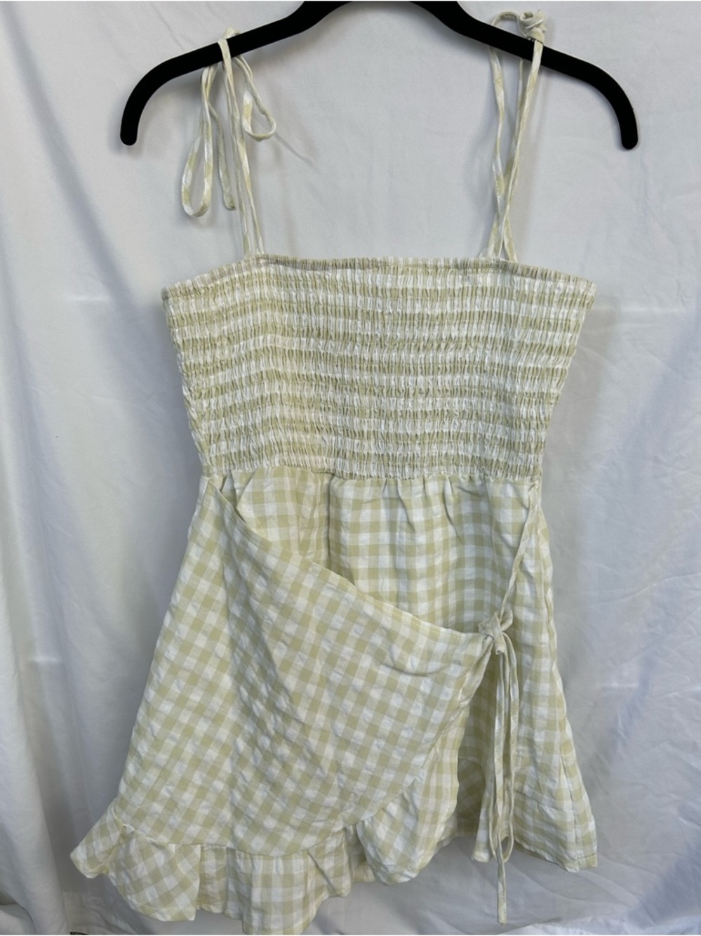 Kiana Playsuit Smocked Gingham Tie-Front Playsuit in Green & White
